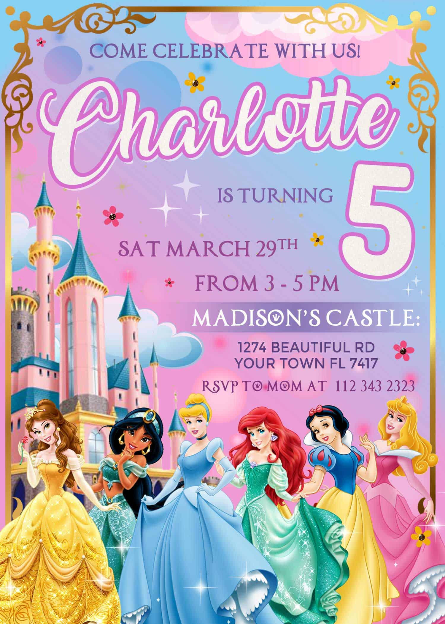 Disney Princess Birthday Invitation Lovely Invite